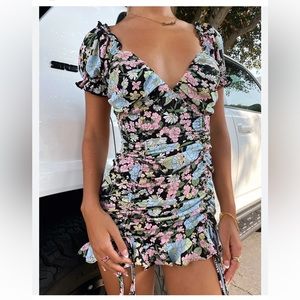 SKY TO MOON Floral Mini Puff Sleeve Dress Size Small